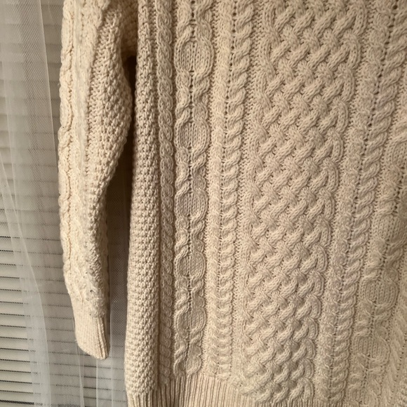 Iris Crafts 100 Merino Wool V-Neck  BeigeSweater Button Cable Knit w/Pockets S J - Picture 9 of 11